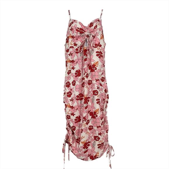 SHEIN Midi Tropical Print Scrunch Sundress in Red and Pink Size 12 - Picture 3 of 9